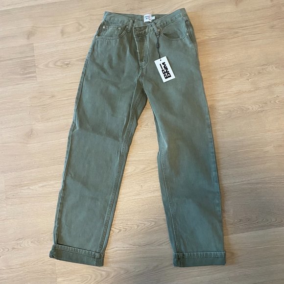 Princess Polly Holly Asymmetric Straight Leg Jean Green Denim - Picture 2 of 6